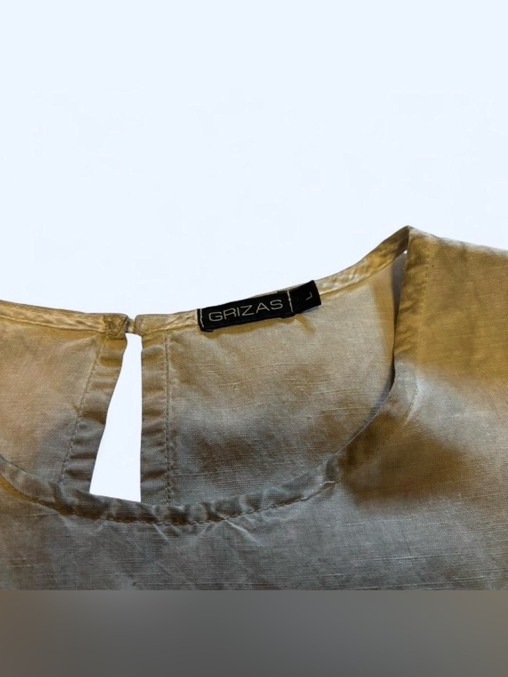 GRIZAS Silk Linen Balloon Dress L Beige Taupe Short Sleeve Pockets Crinkle Midi - Picture 5 of 6